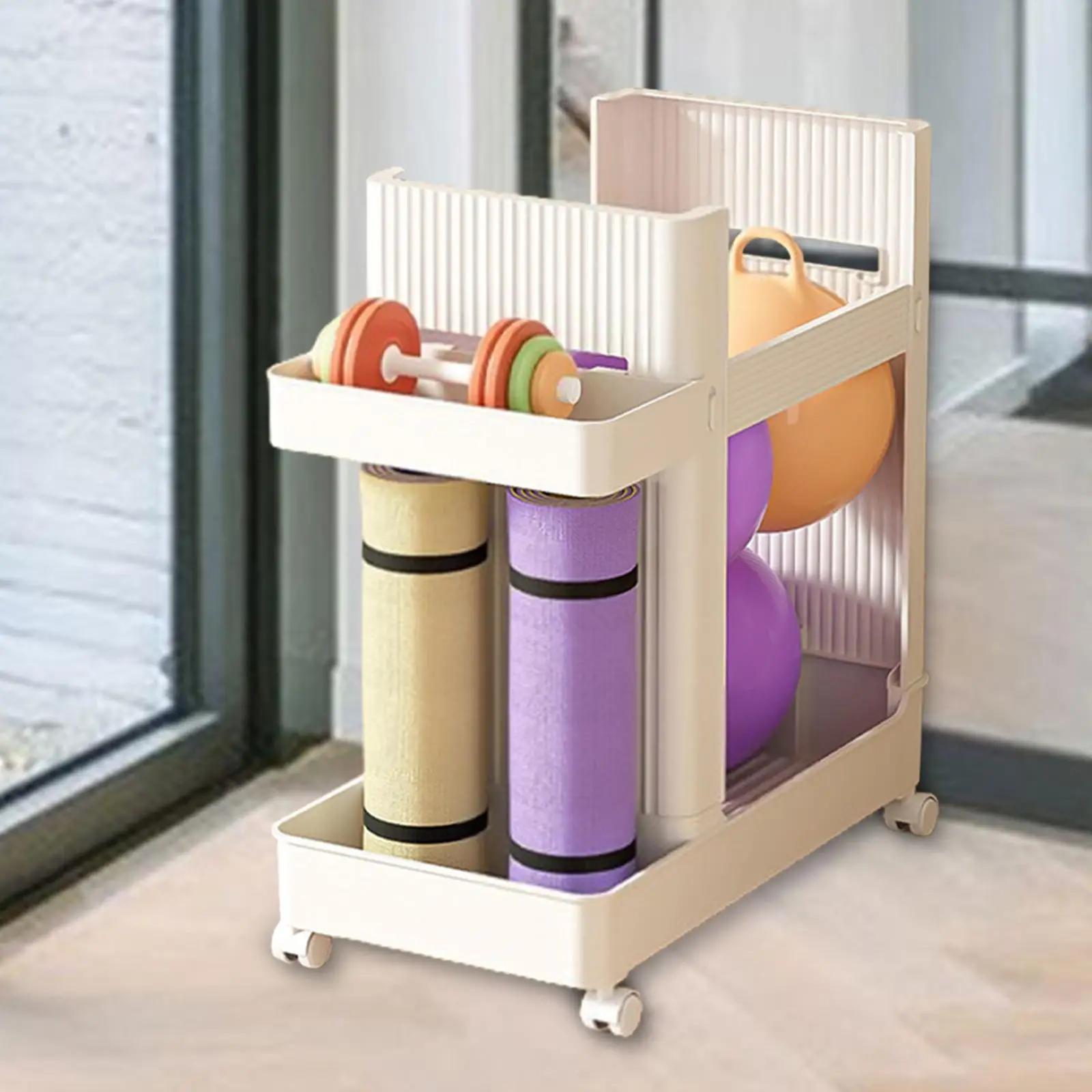 Yoga Mat Storage Rack Workout Equipment Storage OrganizerCaster Wheels Weight Rack Stand for Resistance Bands Foam R